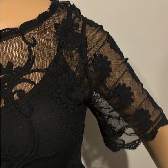 Sheer Black Embroidered Lace dress with mini slip; - Picture 5 of 6